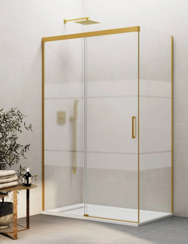 Box doccia THALASSA (BASIC) 1+1 con lato fisso laterale 150x75 cm Oro vetro serigrafato