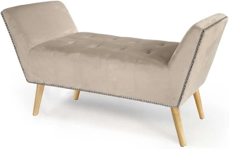 PANCA IN VELLUTO CON GAMBE IN LEGNO 117 X 40 X 60 CM IN COLORE BEIGE