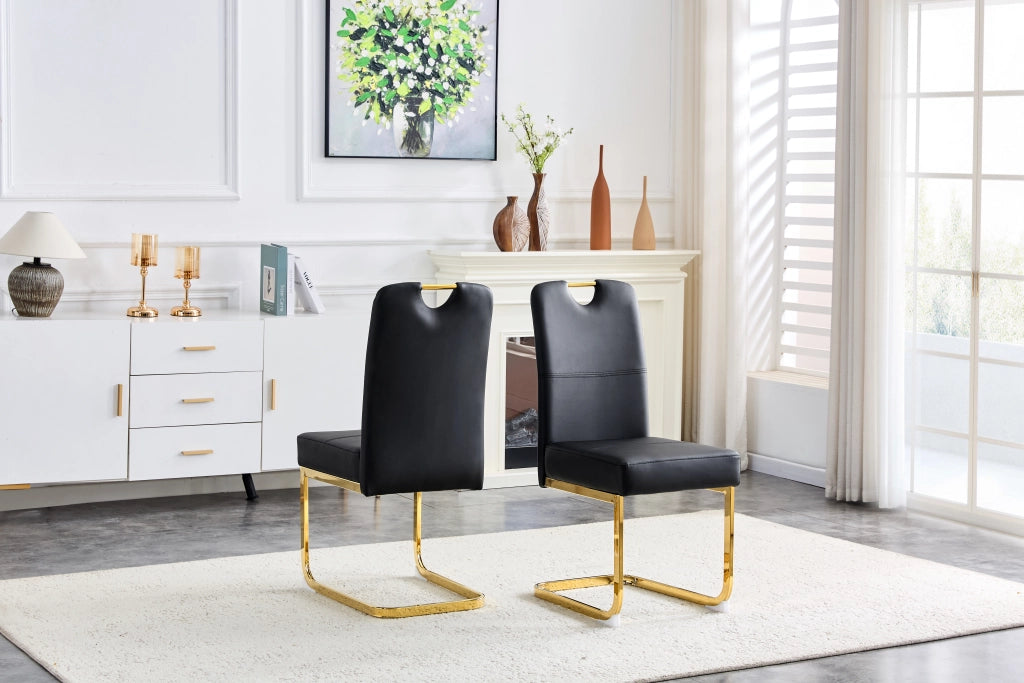 Sedia da pranzo in PU nero con schienale ergonomico e piedini antiscivolo per sala da pranzo studio e ufficio