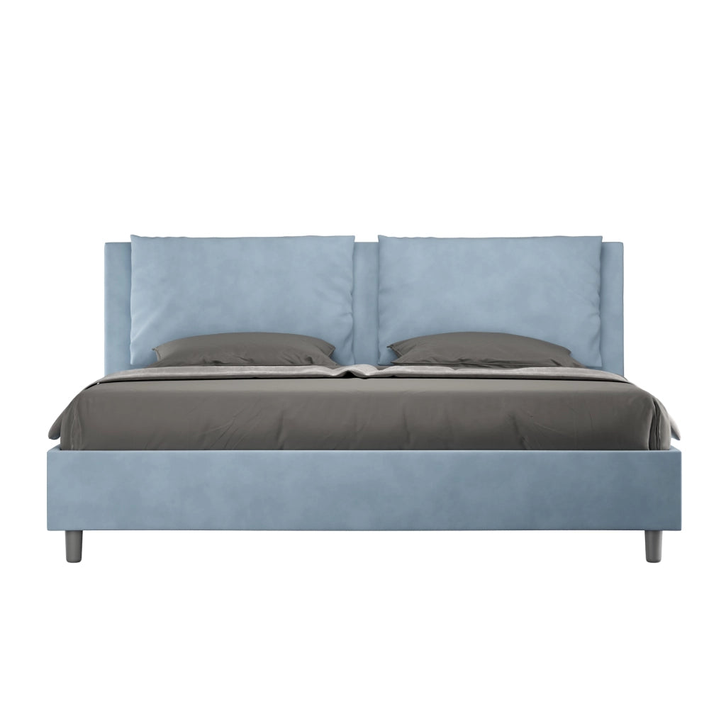 BS COM Letto con rete imbottito 180x210 microfibra azzurro