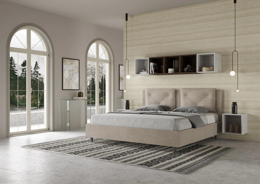 BS COM Letto matrimoniale king size senza rete imbottito 190x210 microfibra sabbia