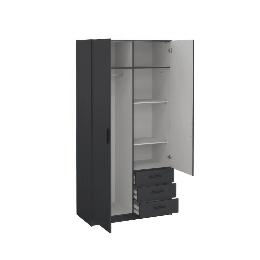 Armadio in Kit 98 x 50 x h 200 cm Grigio a 2 Ante e 3 Cassetti con 4 Ripiani Interni