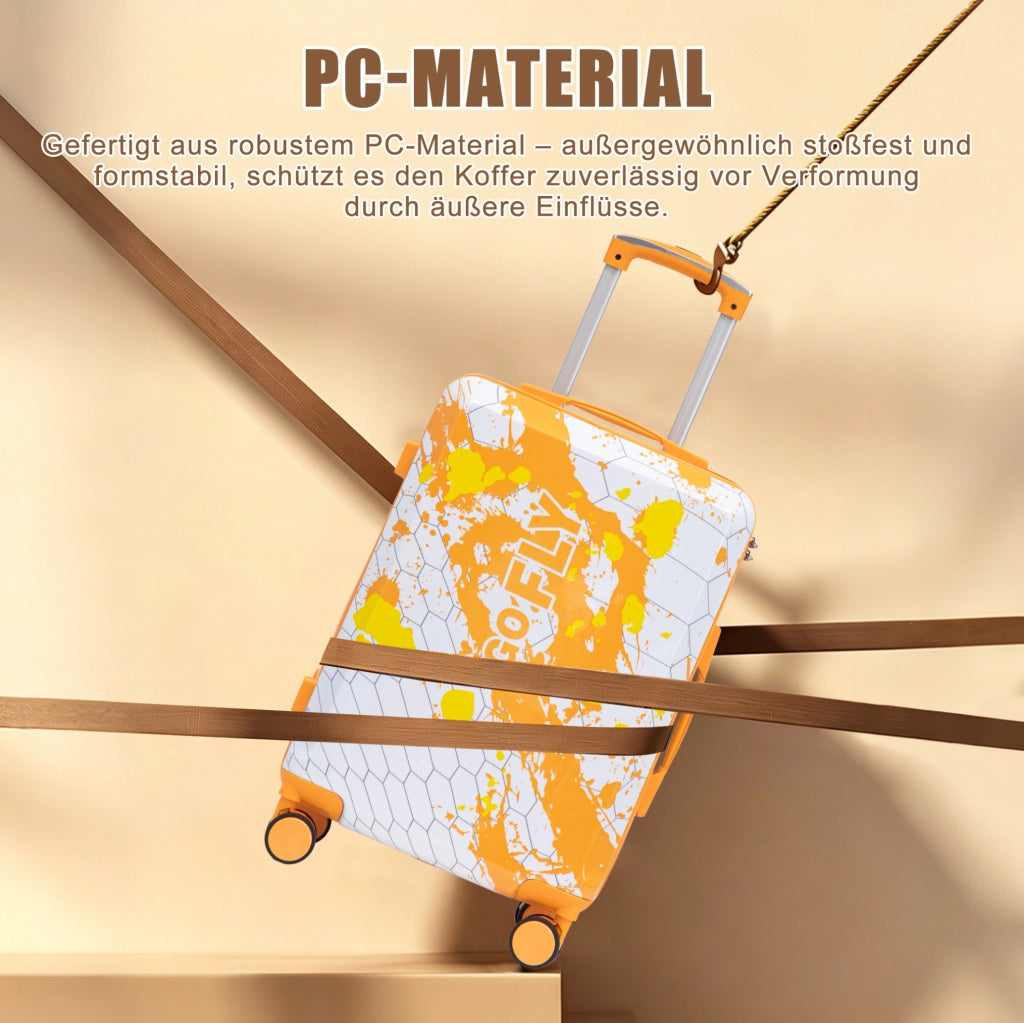 Set di 3 Valigie Rigide 20"/24"/28" in PC con Stampa a Macchie e Lucchetto a Combinazione Arancione