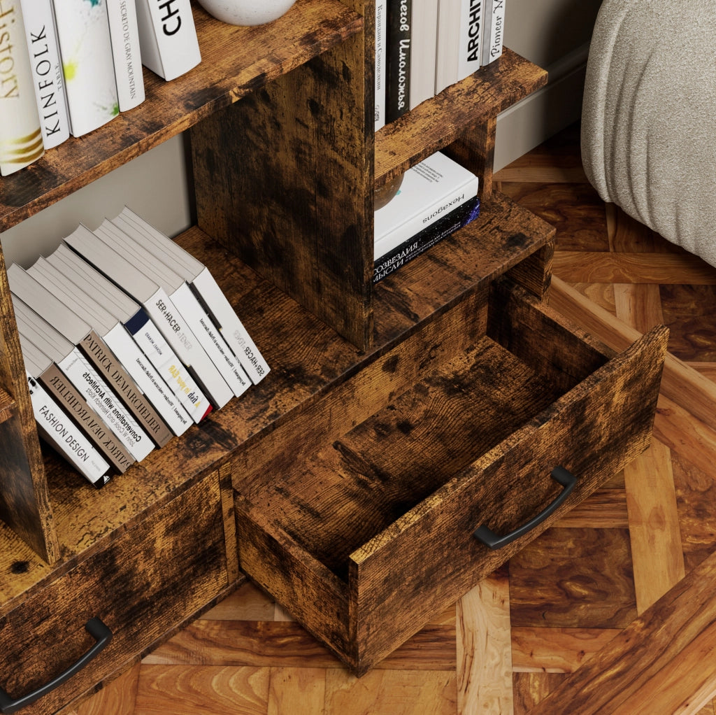 LIBRERIA con 2 cassetti 130,2x34,7x17,2 cm Marrone Metallo e Legno