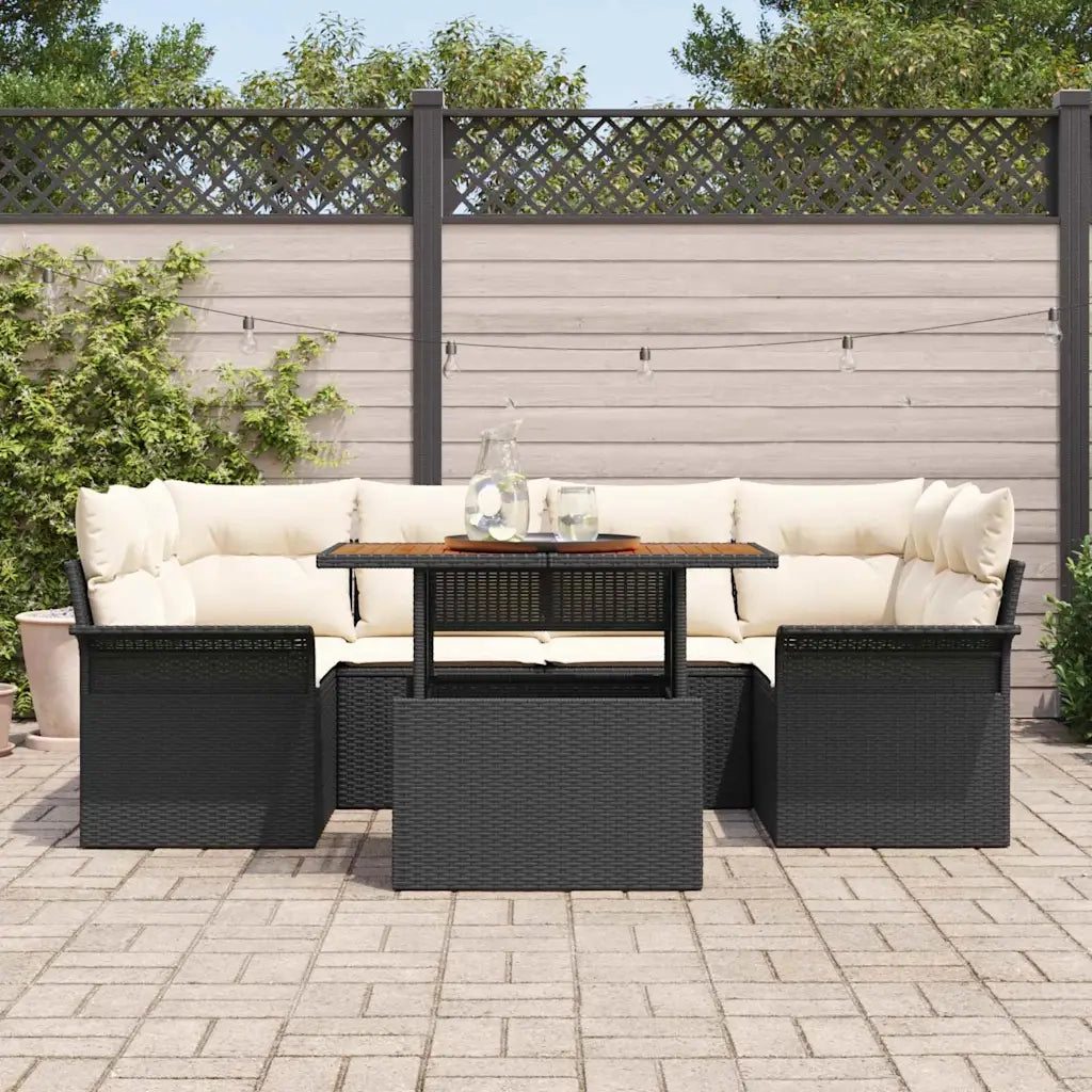 Set Divano da Giardino con archiviazione 7 pcs Nero Poly Rattan