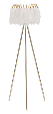 Lampada da Terra Feather Stand Ø46x147 cm in Ferro e Plastica Oro e Bianco