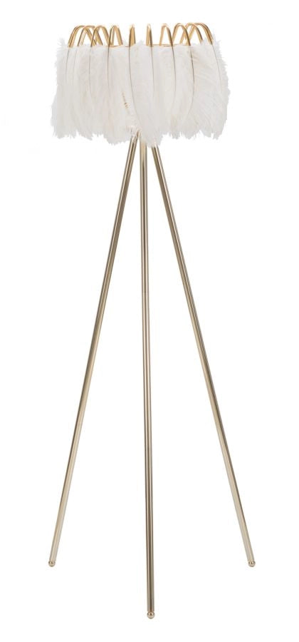 Lampada da Terra Feather Stand Ø46x147 cm in Ferro e Plastica Oro e Bianco