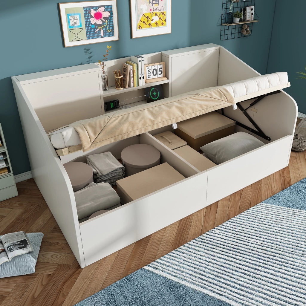 Letto singolo bianco 90x190 cm con contenitore