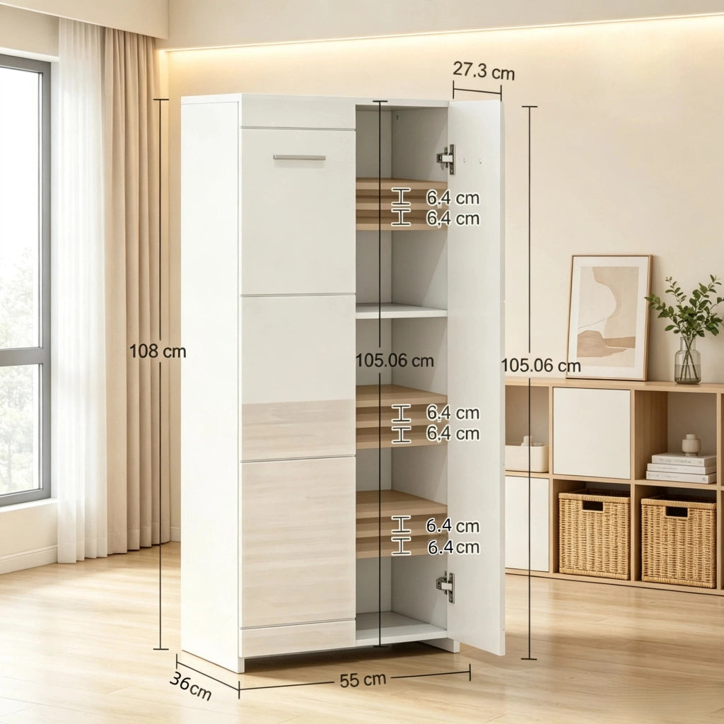Scarpiera con 2 ripiani regolabili e 2 ante - per ingresso - 55×36×108 cm - bianco