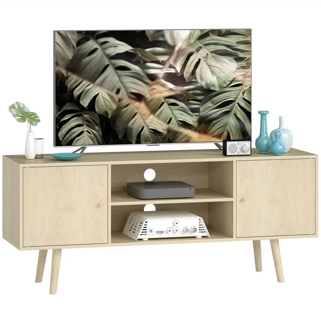 Mobile Porta TV per TV Fino a 55 Pollici con 2 Ante e 2 Ripiani Aperti Effetto Legno Naturale 120x34x50cm per Soggiorno
