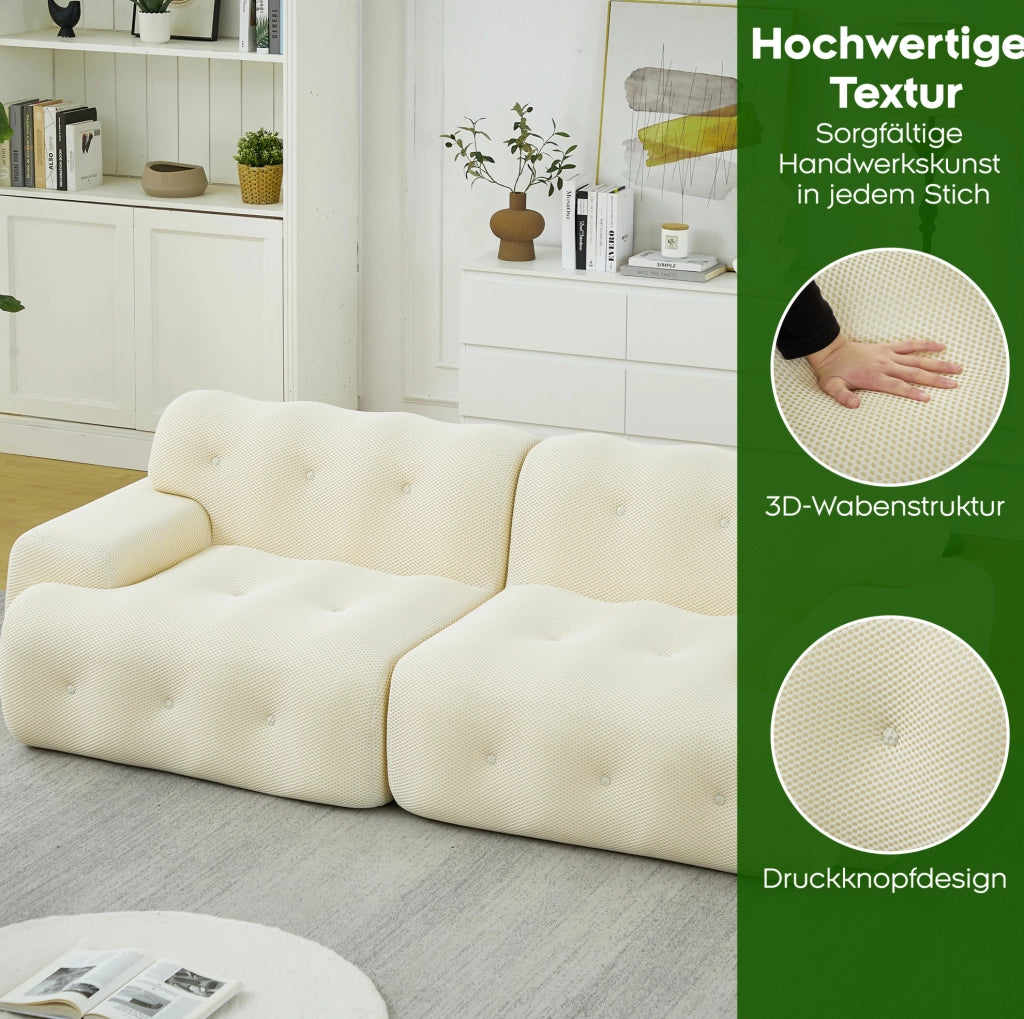 Divano Cloud a due posti beige con braccioli larghi e design moderno, 224x104x66 cm
