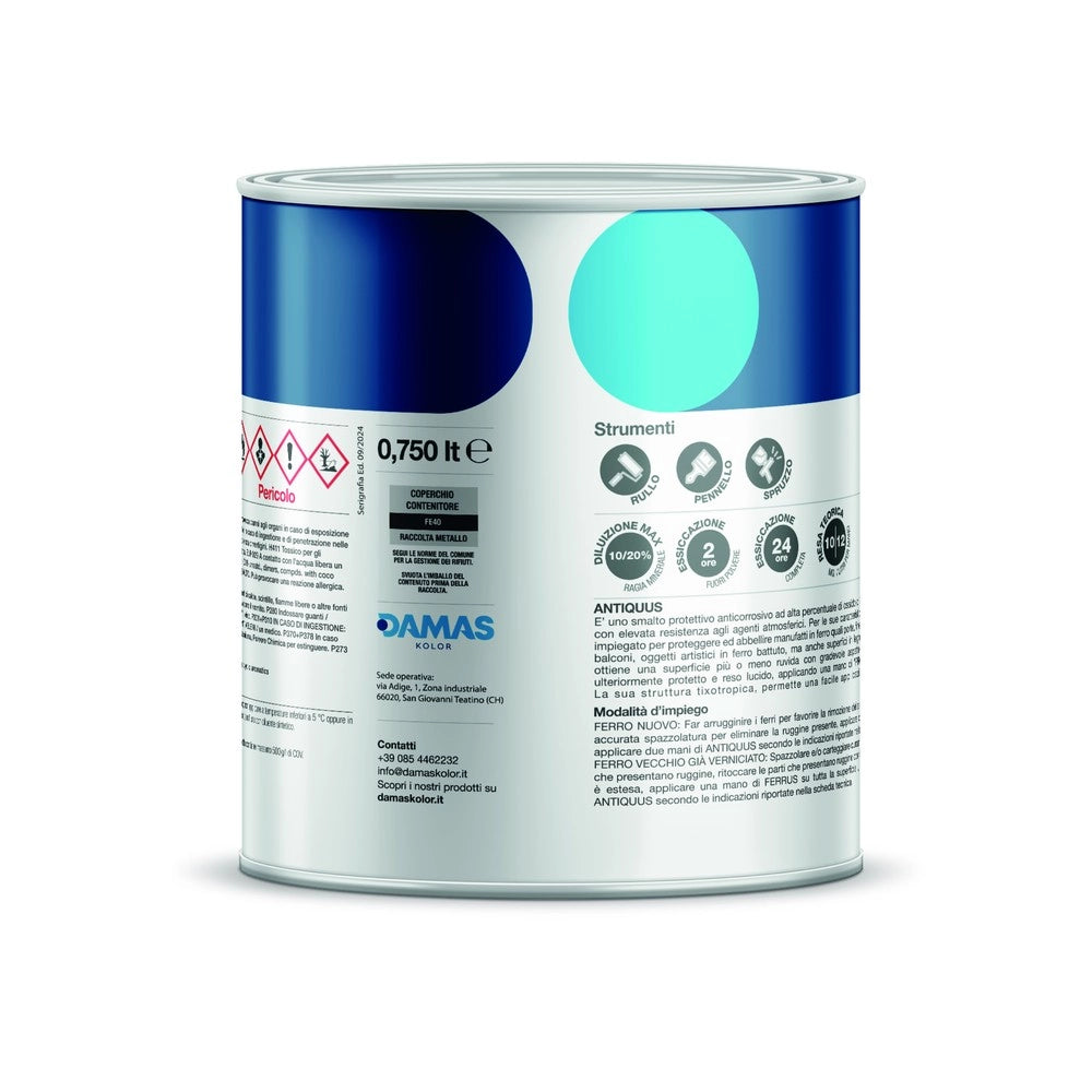 Damas antiquus smalto ferromicaceo antichizzato effetto ferro battuto *** formato 0,750 lt, colore- 012g grigio chiar...