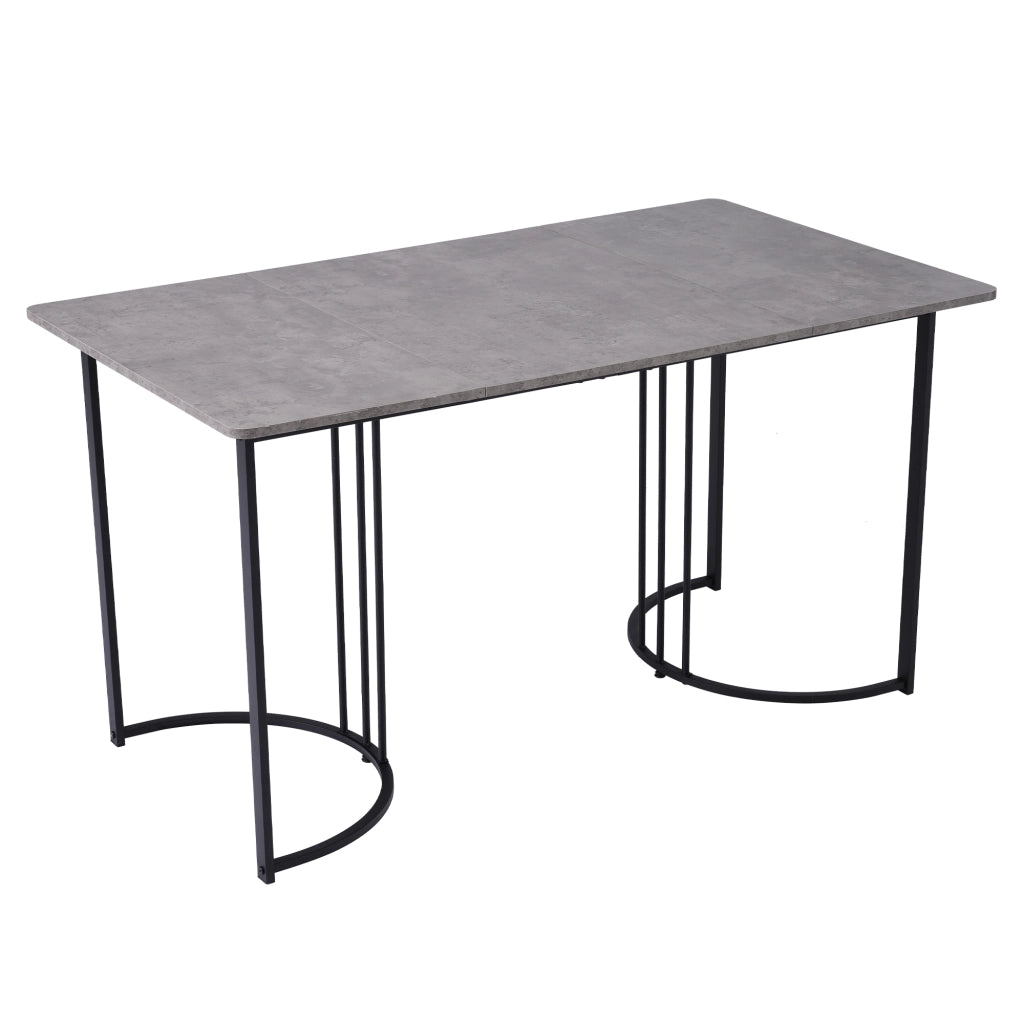 Tavolo da pranzo moderno con piano effetto marmo e gambe in metallo, per cucina e soggiorno, grigio, 140 × 80 × 75 cm