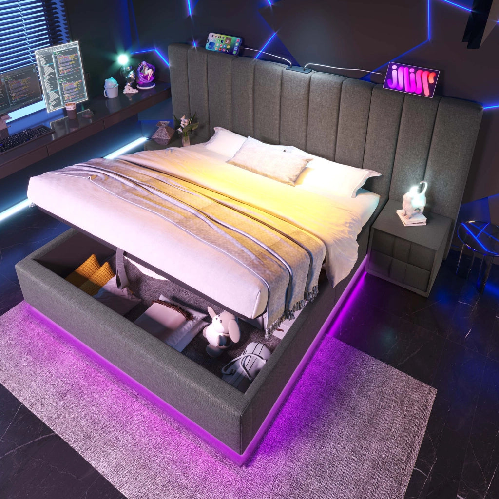 Letto matrimoniale contenitore grigio 180 x 200 cm con materasso