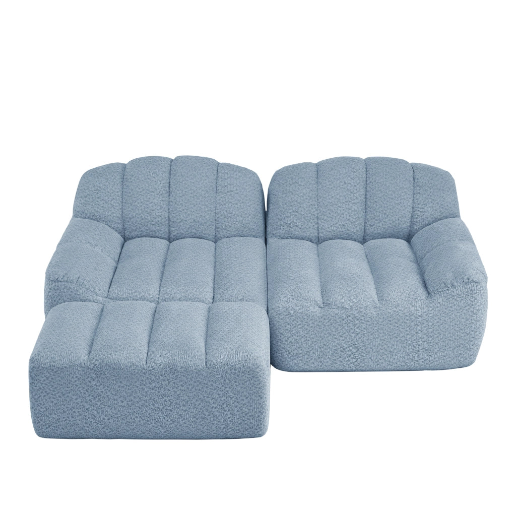 Divano Angolare Modulare 2 Posti con Poggiapiedi ¨C MINIMAL ¨C Tessuto Blu, Cuscini Profondi