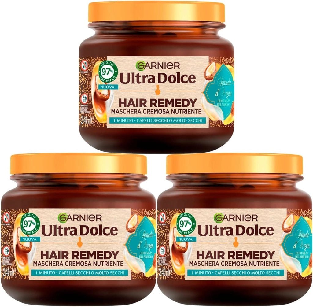 GARNIER ULTRA DOLCE 3 MASCHERE NUTRIENTE PER CAPELLI SECCHI RITUALE D'ARGAN HAIR REMEDY 340 ML