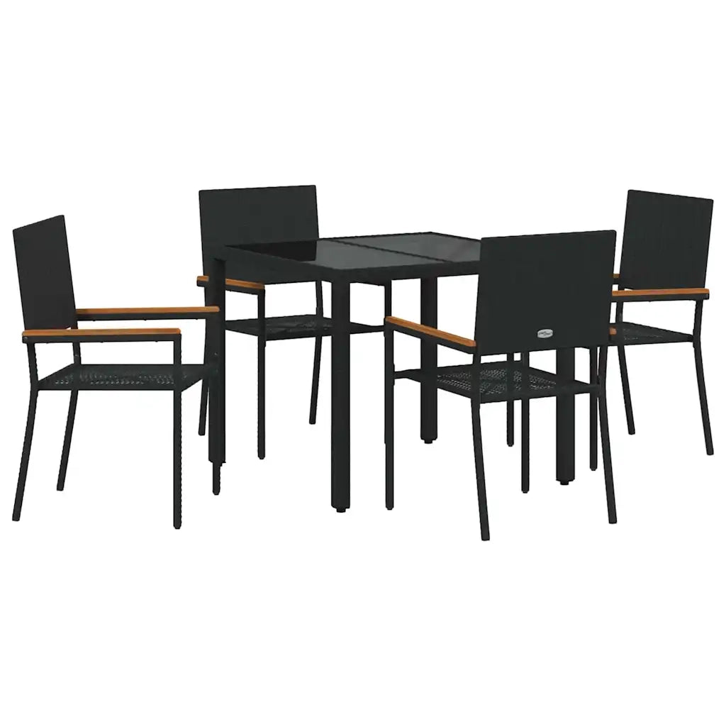 Set da Pranzo per Giardino 5 pcs Nero polyrattan