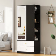 Armadio 1 anta con specchio; 2 cassetti e 4 ripiani; 80 × 40 × 180 cm; bianco e nero