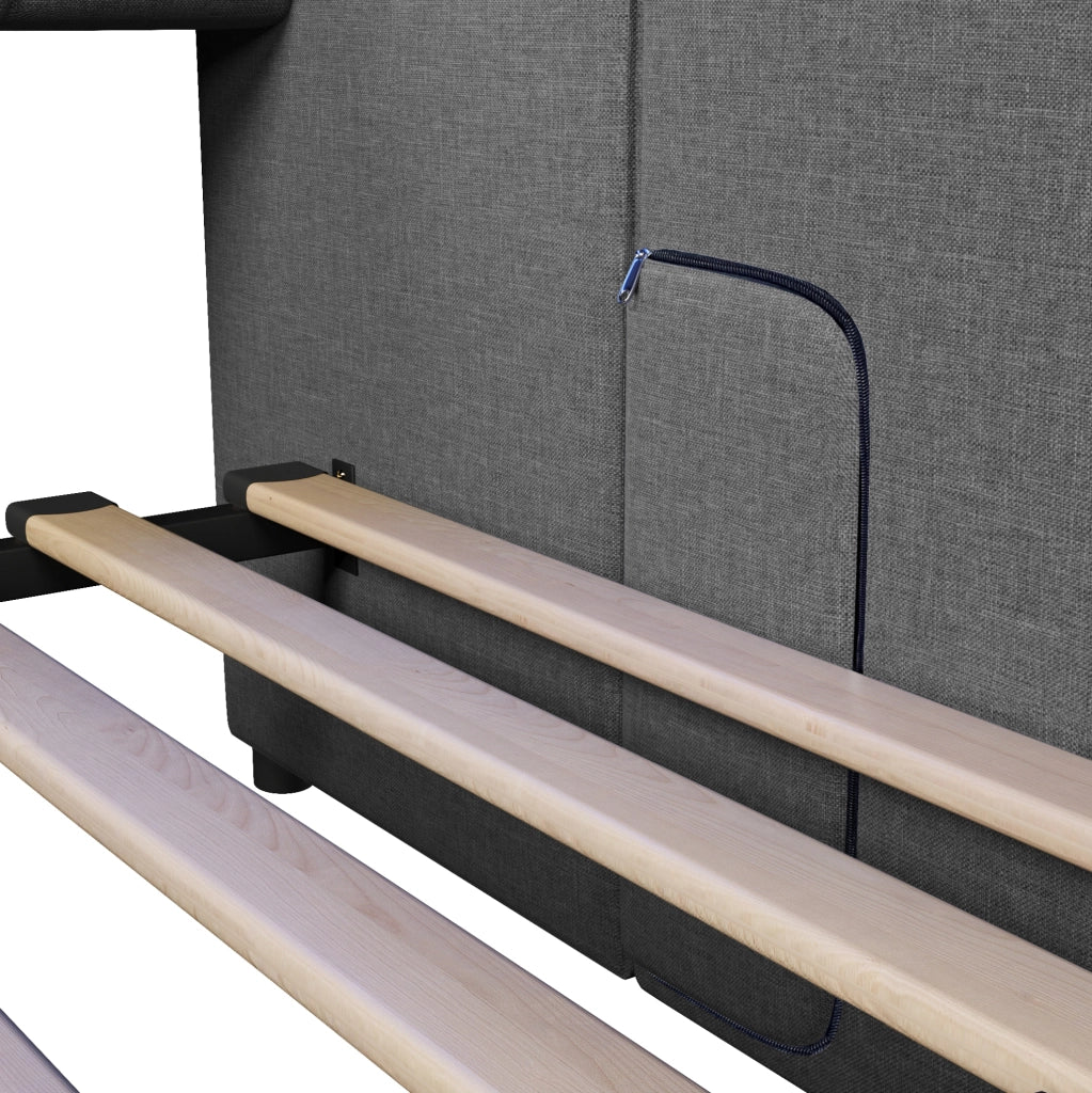 Letto giorno multifunzionale 90x200 cm in lino grigio con USB; Type-C; LED e 2 cassetti