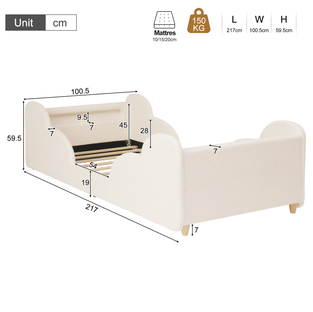 Letto per bambini 90x200 cm Bouclé beige con USB e luce