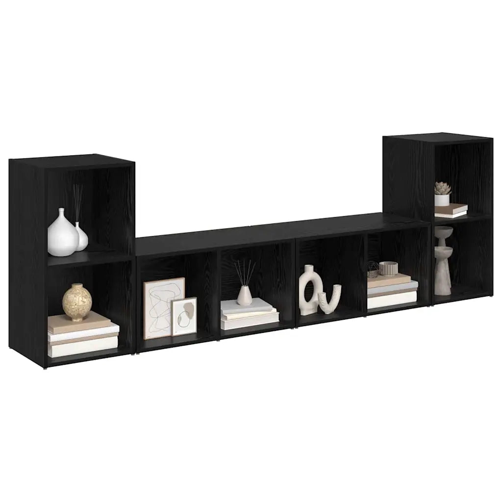 Set mobile TV 4 pz Rovere Nero Legno ingegnerizzato 3393529