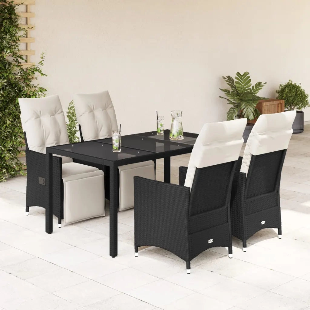 Set da Pranzo da Giardino 5 pz Nero con Cuscini in Polyrattan