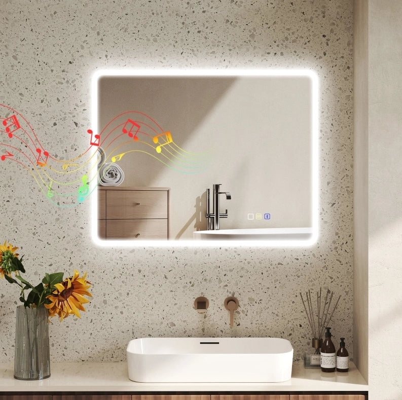 Specchio bagno LED ULEVR con Bluetooth, antiappannamento, luce regolabile in 3 tonalit¨¤ e comandi touch, argento