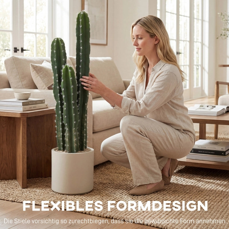 Pianta artificiale di cactus con tre steli modellabili in EVA e PE vaso decorativo verde per interni 95 cm