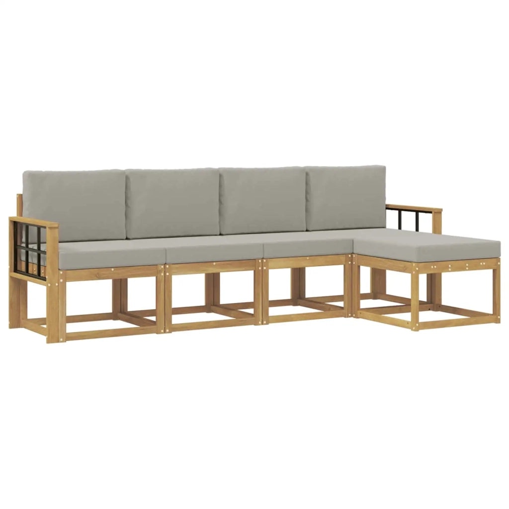 Set di divani da esterno 5 pz Bianco e Grigio Chiaro Poliestere 3387500