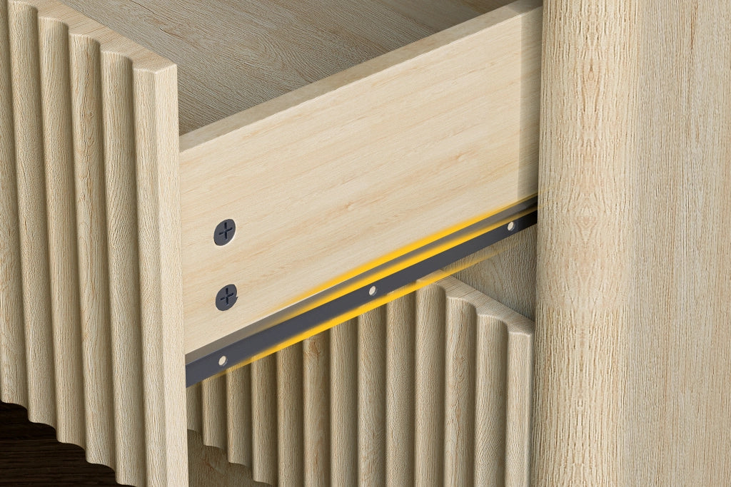 Comodino con 3 cassetti e guide ammortizzate per camera da letto; in MDF; rovere