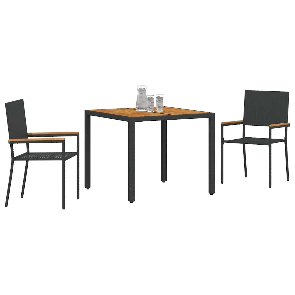 Set da Pranzo per Giardino 3 pcs Nero polyrattan