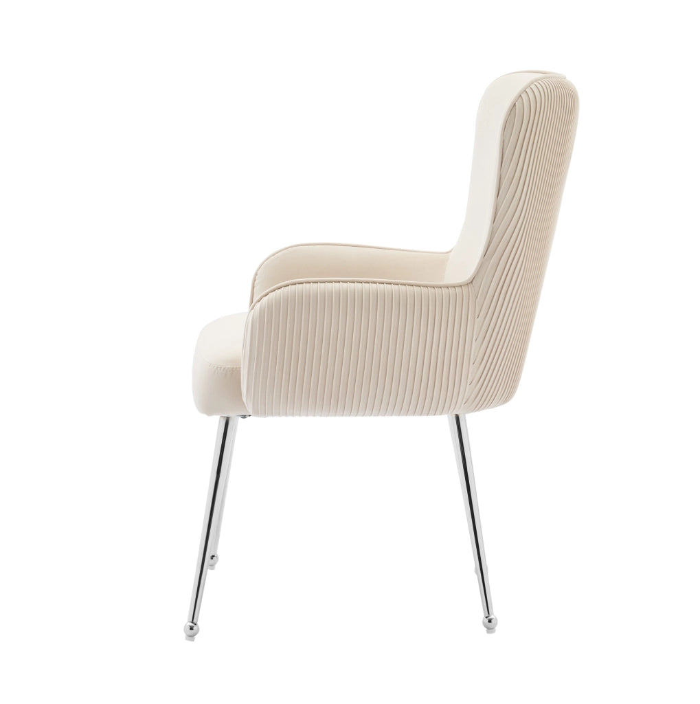 SEDIA in velluto beige Set da 4 pezzi con braccioli e supporto lombare