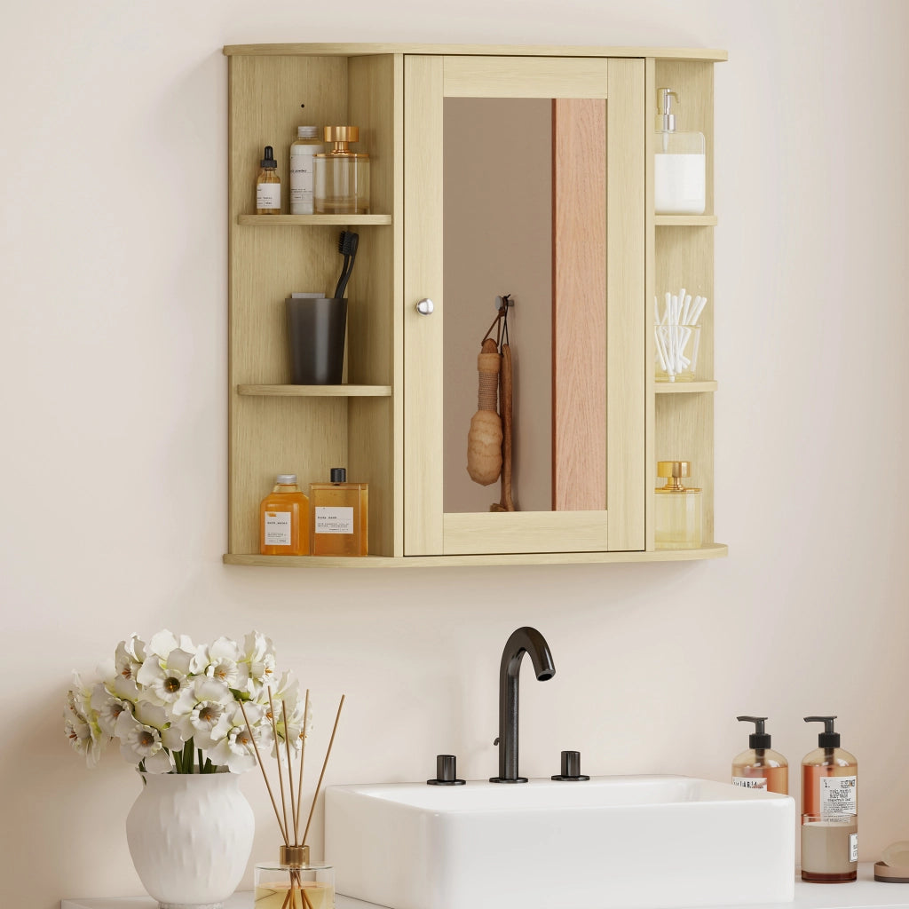 Mobile Bagno con Specchio e Ripiani ¨C Minimal ¨C Legno Naturale 66x17x63 cm