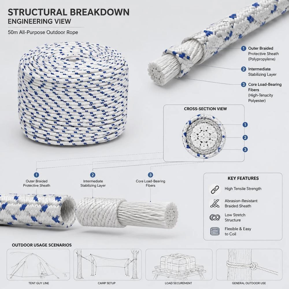 Boat Rope, White, 8 Mm, 50 M, Polypropylene