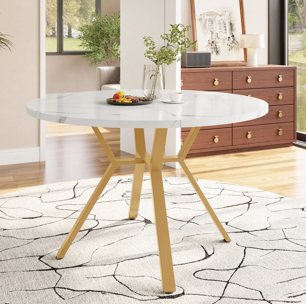 Tavolo da pranzo rotondo Ø100 cm effetto marmo bianco