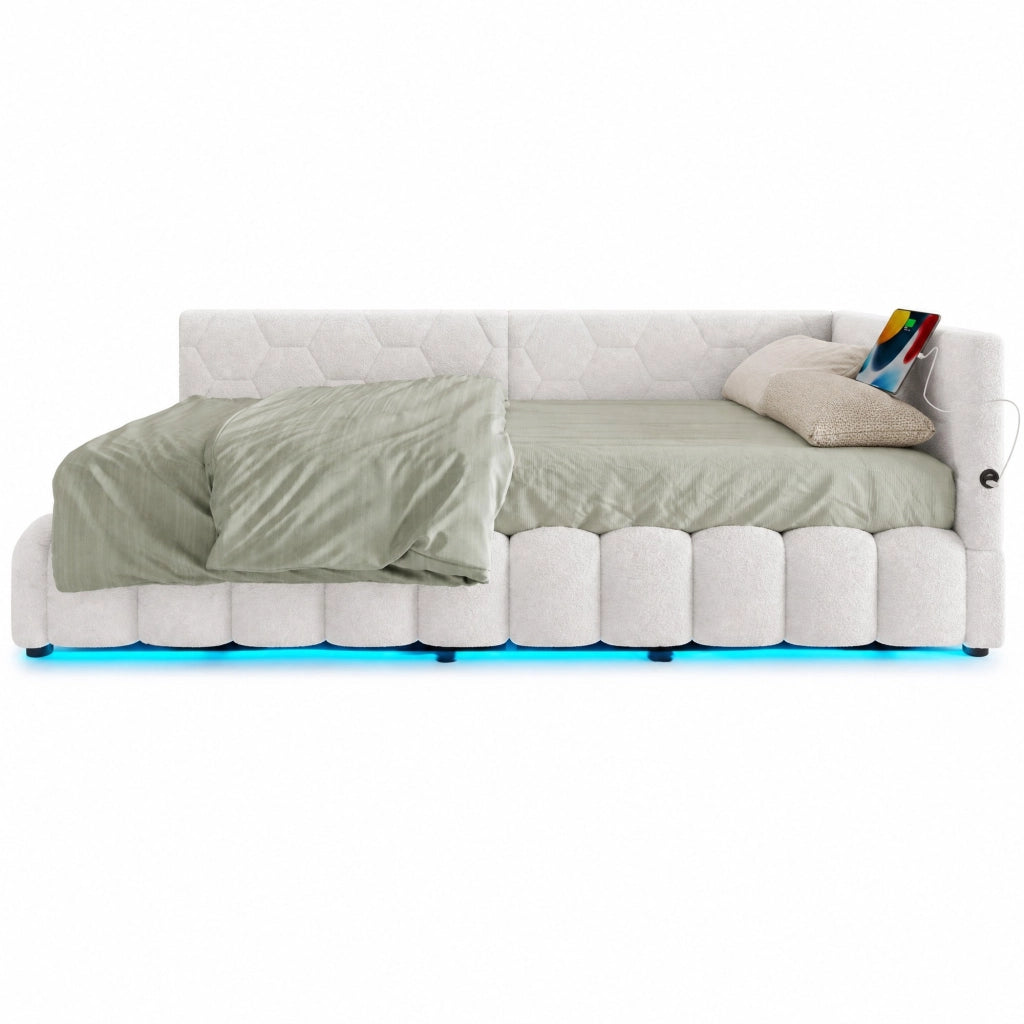 Letto daybed 90x200 cm con contenitore idraulico, USB e luce LED
