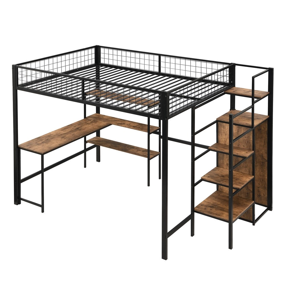 Letto a soppalco con scrivania e armadio, 140x200 cm ¨C MINIMAL ¨C metallo, nero