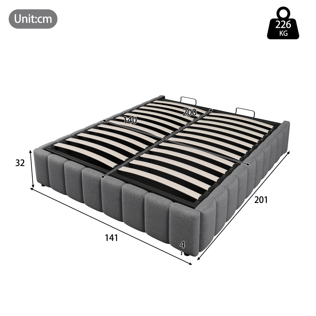 Letto per adulti 140x200 cm con vano contenitore idraulico; senza testiera; struttura in lino grigio