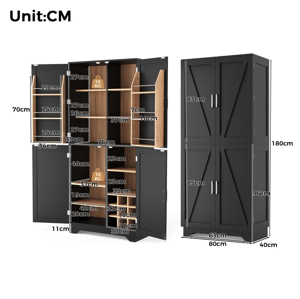 Armadio contenitore alto in MDF con portabottiglie, nero e naturale