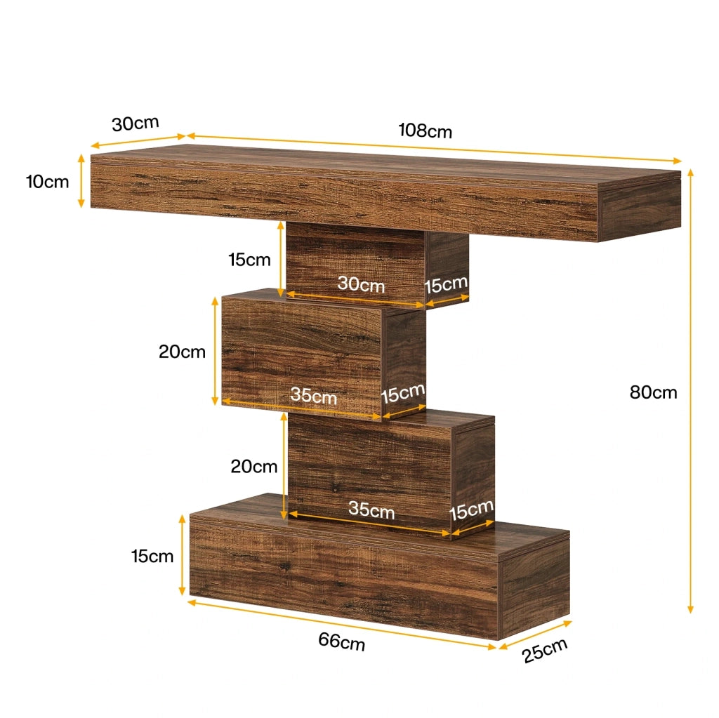 Tavolo consolle marrone scuro 108x30x80 cm con base geometrica