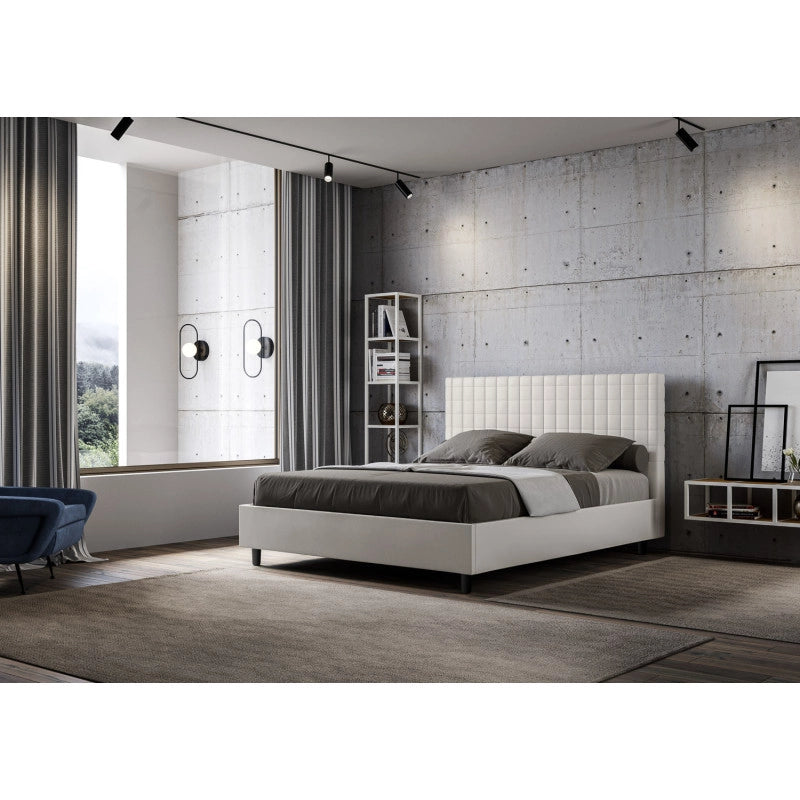 Letto imbottito Letto Matrimoniale alla Francese 150x210 cm Sunny - Bianco,Similpelle,Contenitore