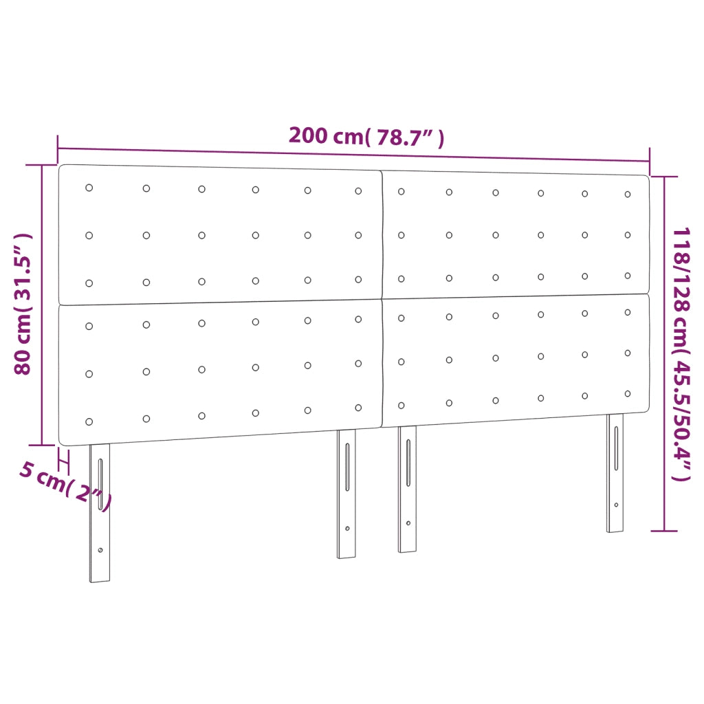 Testiera | Testata a LED nero 200x5x118/128cm in Tessuto
