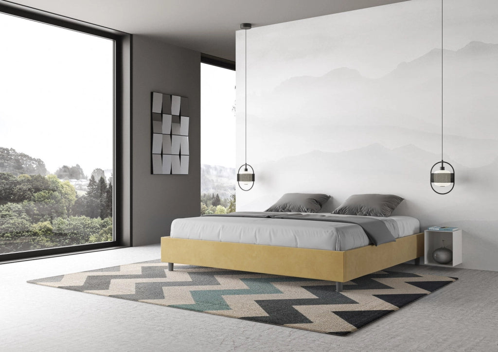 Letto Matrimoniale Extra Large Sommier 190x200 cm con Rete Azelia Ocra