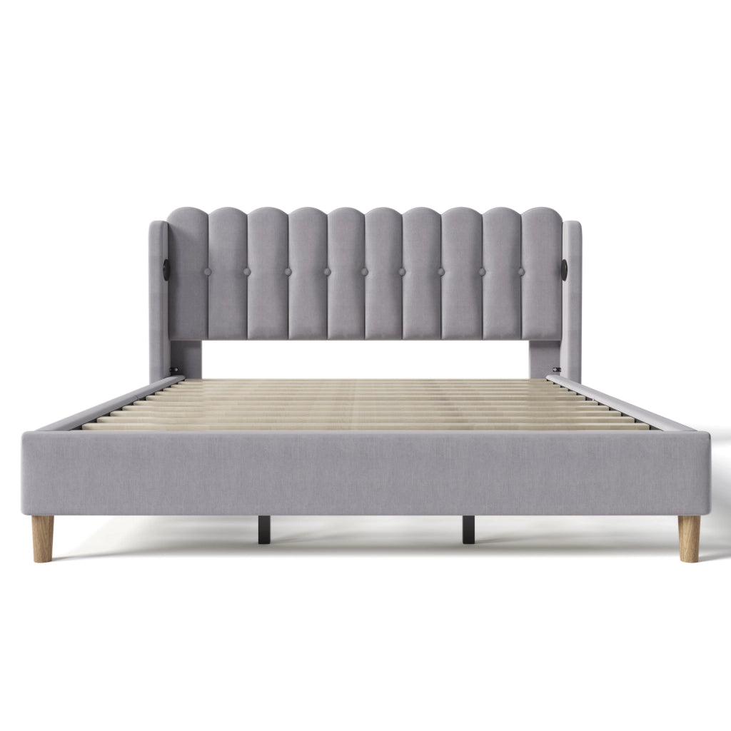 Letto matrimoniale imbottito 180x200 cm grigio