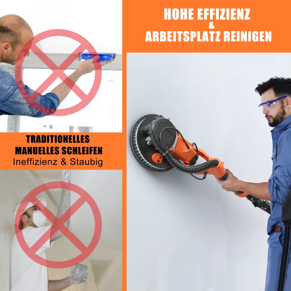 Per fai da te, levigatrice elettrica per cartongesso 750 W con aspiratore, LED, manico telescopico e 12 dischi abrasivi