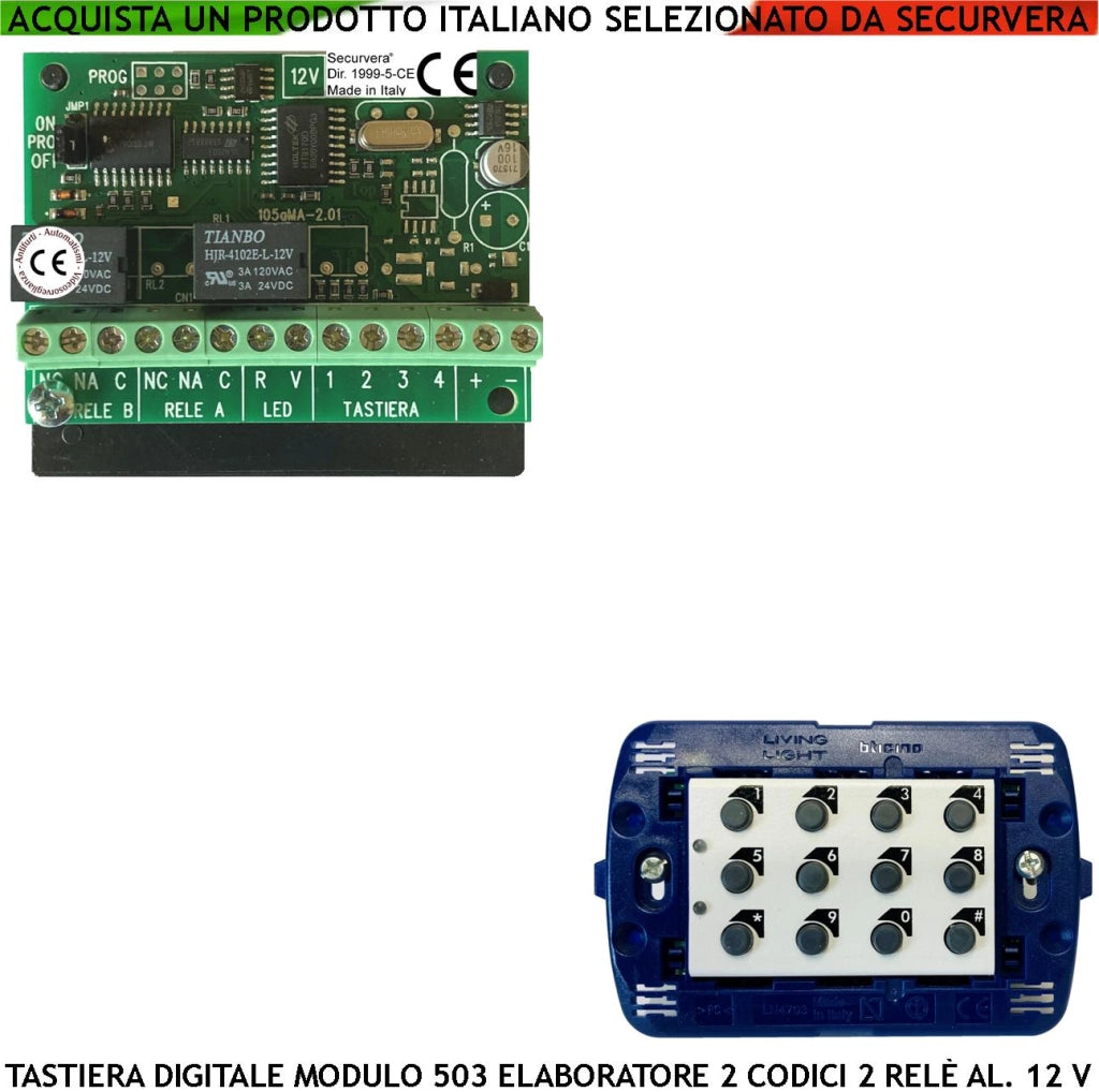 Tastiera Elettronica Digitale Interna Modulo 503 Kit Elaboratore Remoto Gestisce 2 Attivazioni Alimentazione 12 V Codici DTMF 6 Cifre 2 Led e 2 Relè Con Funzioni Programmabili Protezine IP44 Apriporta