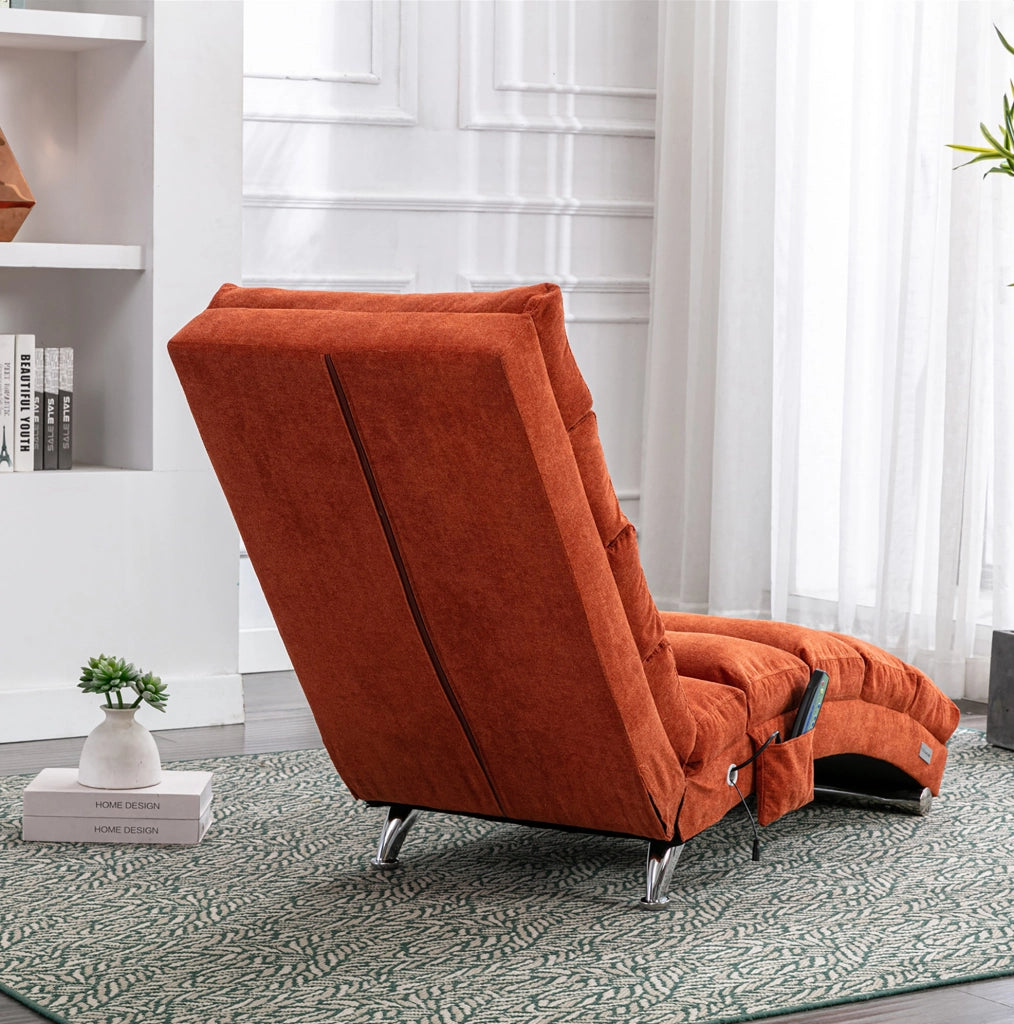 Sedia Relax Fissa DESMIU con Supporto Corpo Completo, Tessuto in Lino Arancione, Vibrazione Leggera e Tasche Laterali, 55x148x84 cm