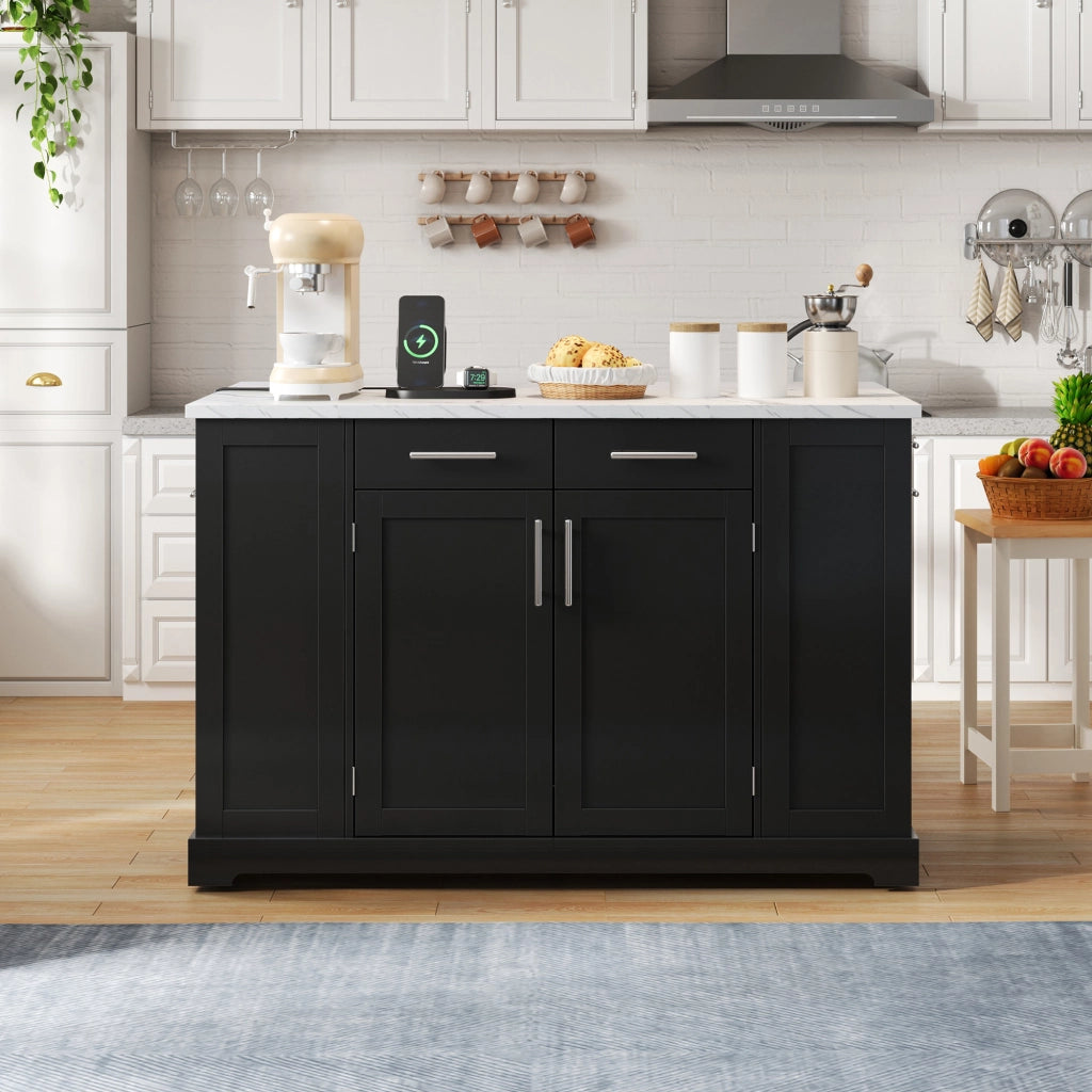 Isola da cucina mobile 138x86x92 cm con piano pieghevole; prese e vano rifiuti; nera