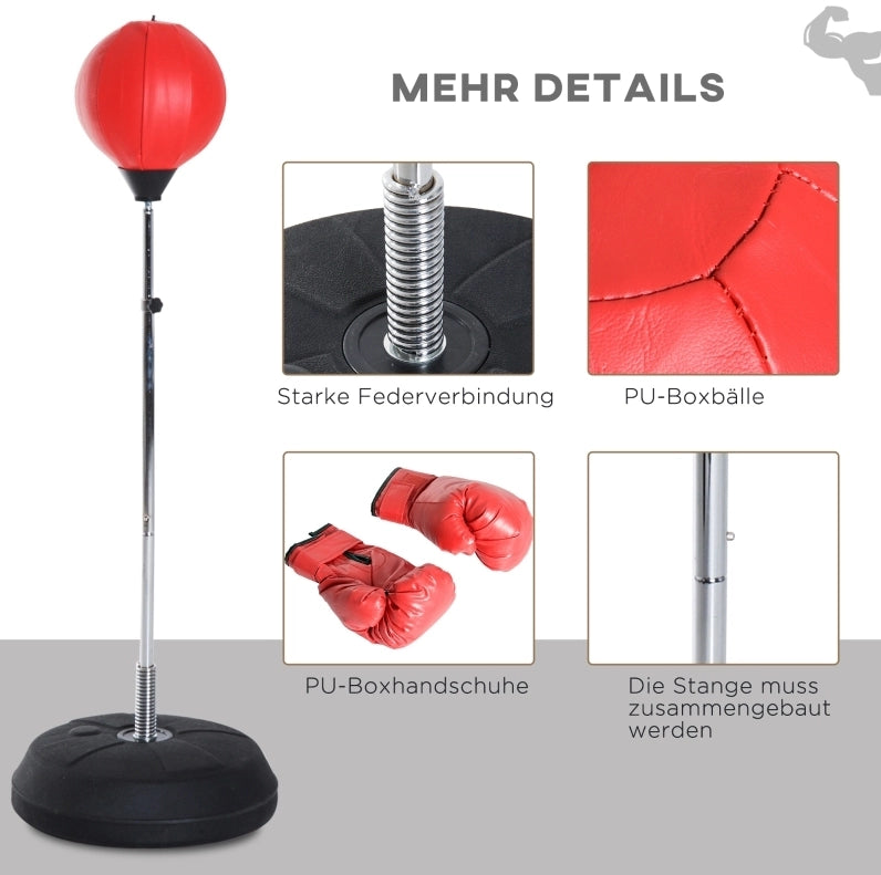 Set punching ball ULEVR regolabile 126-144 cm con guantoni, pompa e base riempibile, rosso