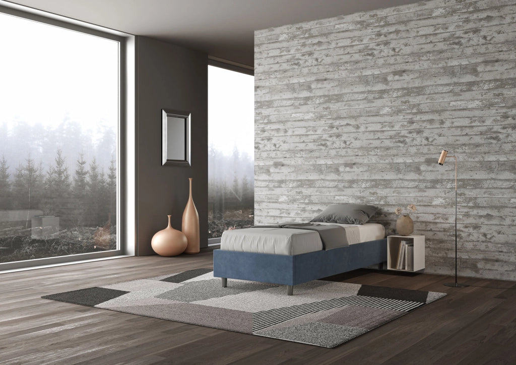 BS COM Letto singolo con rete imbottito 90x210 microfibra blu